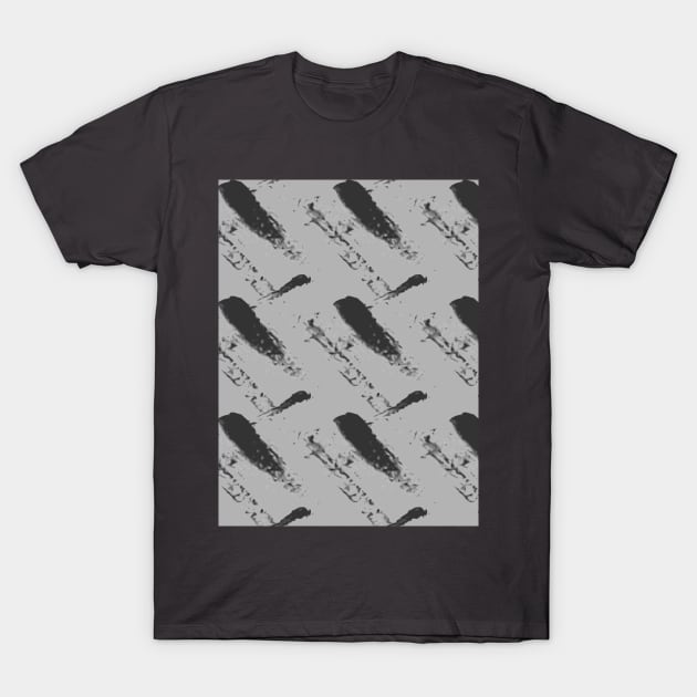 Black strokes and spots on a gray background, abstraction T-Shirt by grafinya